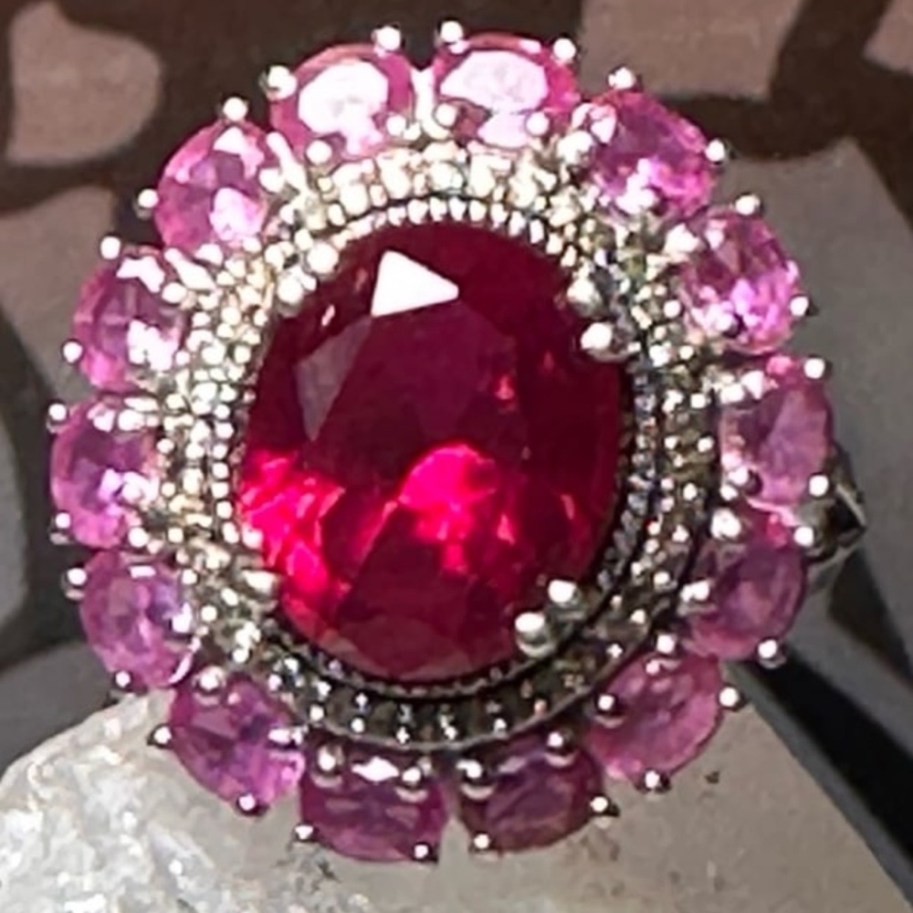 Radiant Red and pink Tourmaline Gemstone Ring size 8